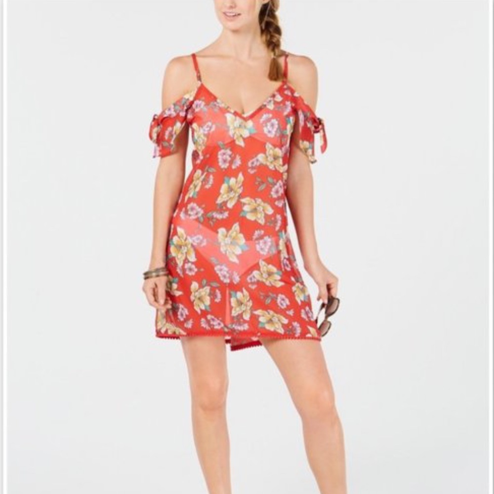 Miken Swim Poppy Red Citrus Floral Coverup Dress